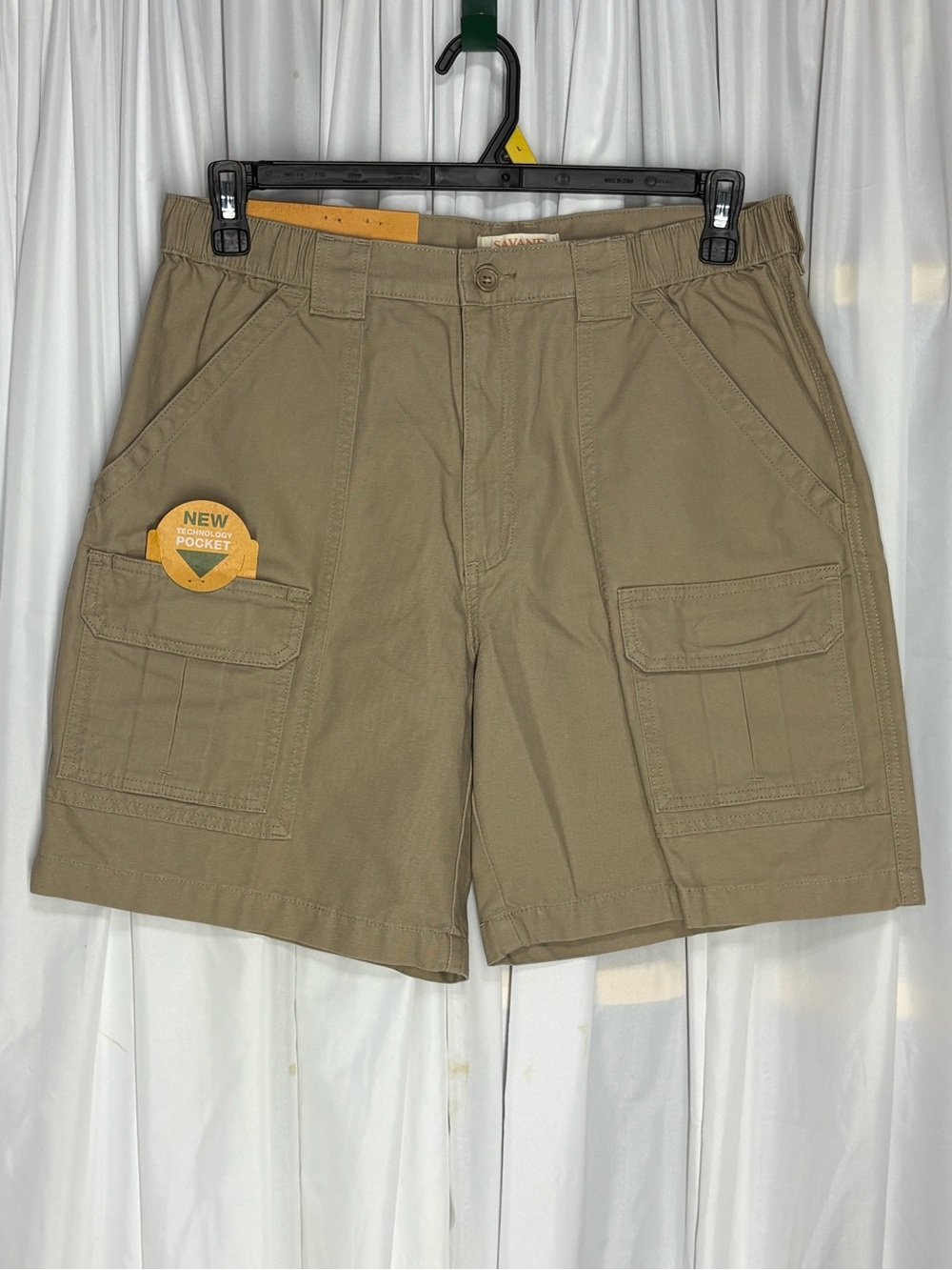 🆕 SAVANE Hiking Shorts in Khaki Tan Size 34 Mens Cotton Blend Cargo Pockets